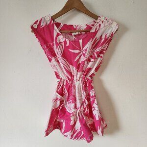 Girls Vintage Nikky Made In Hawaii Jumper Romper Pink White Aloha Floral 10